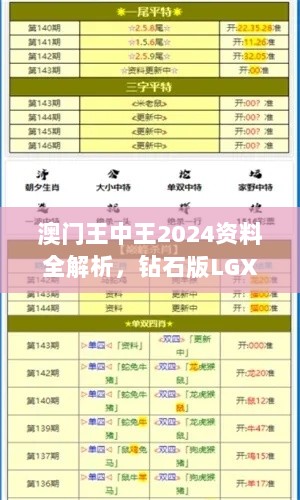 澳门王中王2024资料全解析，钻石版LGX705.18最新研究诠释