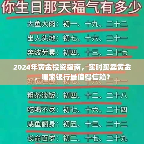 2024黄金投资宝典，实时交易指南及最值得信赖的银行推荐