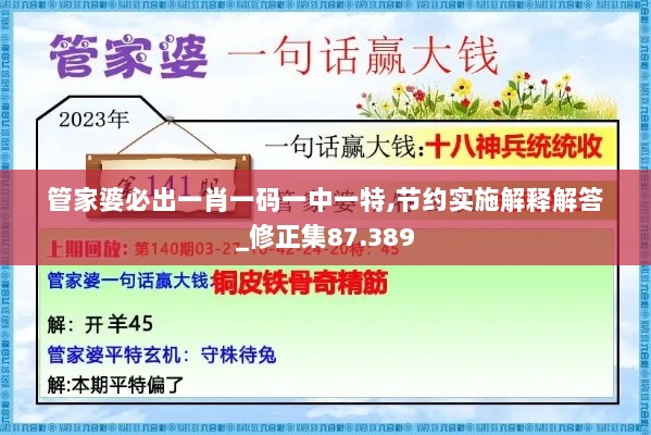 管家婆必出一肖一码一中一特,节约实施解释解答_修正集87.389