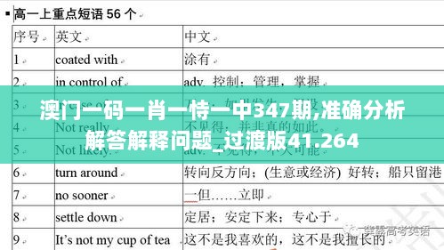 澳门一码一肖一恃一中347期,准确分析解答解释问题_过渡版41.264