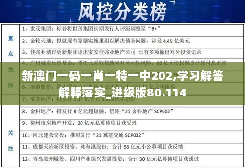 新澳门一码一肖一特一中202,学习解答解释落实_进级版80.114