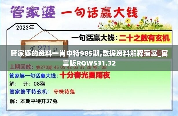 管家婆的资料一肖中特985期,数据资料解释落实_寓言版RQW531.32