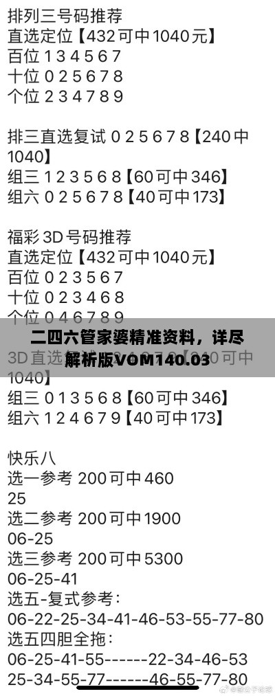 二四六管家婆精准资料，详尽解析版VOM140.03