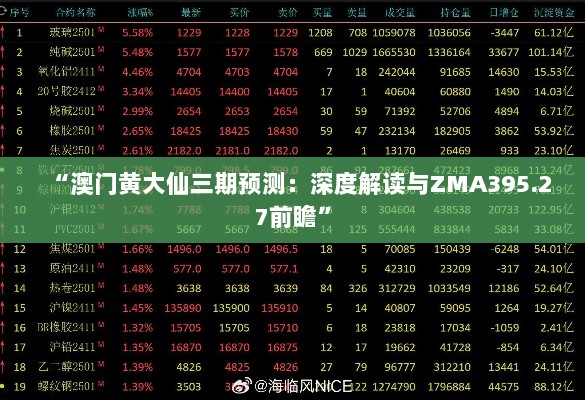 “澳门黄大仙三期预测：深度解读与ZMA395.27前瞻”