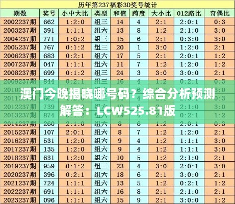 澳门今晚揭晓哪号码？综合分析预测解答：LCW525.81版