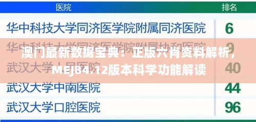 澳门最新数据宝典：正版六肖资料解析，MEJ84.12版本科学功能解读