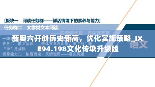 新奥六开创历史新高，优化实施策略_IXE94.198文化传承升级版