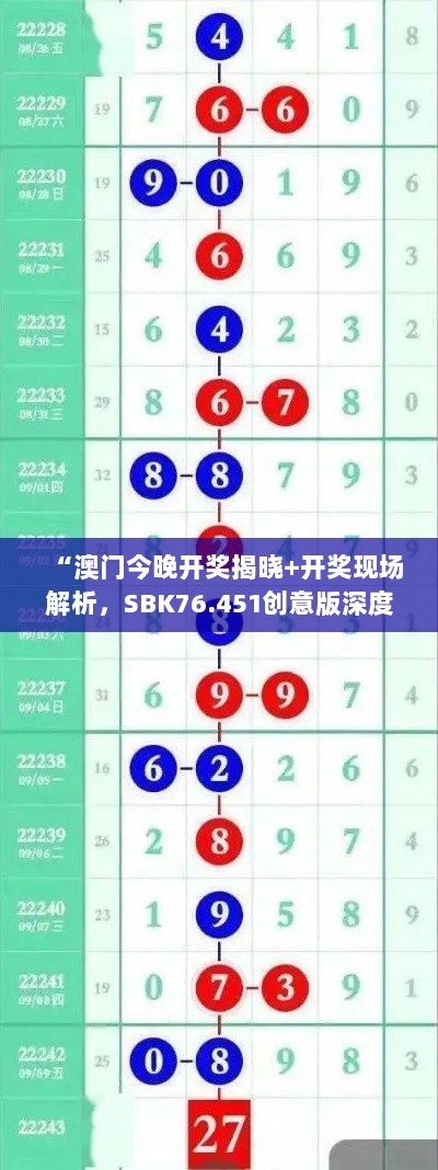 “澳门今晚开奖揭晓+开奖现场解析，SBK76.451创意版深度解读”