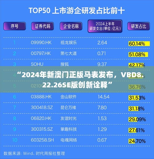 “2024年新澳门正版马表发布，VBD8.22.26SE版创新诠释”