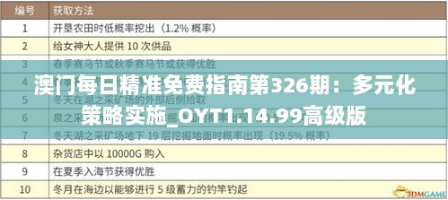 澳门每日精准免费指南第326期：多元化策略实施_OYT1.14.99高级版