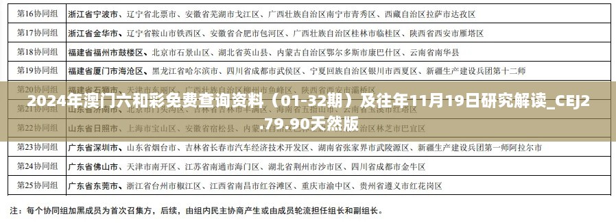 2024年澳门六和彩免费查询资料（01-32期）及往年11月19日研究解读_CEJ2.79.90天然版