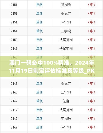 澳门一码必中100%精准，2024年11月19日制定评估标准及等级_PKH1.14.24悬浮版