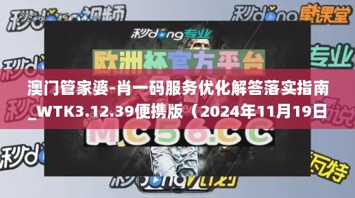 澳门管家婆-肖一码服务优化解答落实指南_WTK3.12.39便携版（2024年11月19日）