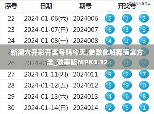 新澳六开彩开奖号码今天,参数化解释落实方法_效率版MPK3.12