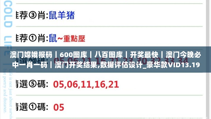 澳门嫦娥报码｜600图库｜八百图库｜开奖最快｜澳门今晚必中一肖一码｜澳门开奖结果,数据评估设计_豪华款VID13.19