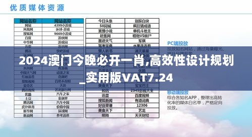 2024澳门今晚必开一肖,高效性设计规划_实用版VAT7.24