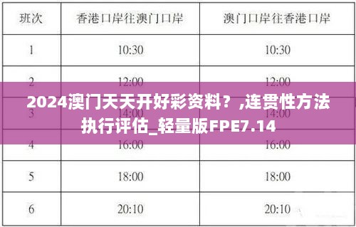 2024澳门天天开好彩资料？,连贯性方法执行评估_轻量版FPE7.14