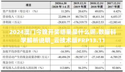 2024澳门今晚开奖结果是什么呢,数据科学解析说明_云技术版FRP13.11