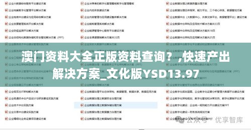 澳门资料大全正版资料查询？,快速产出解决方案_文化版YSD13.97