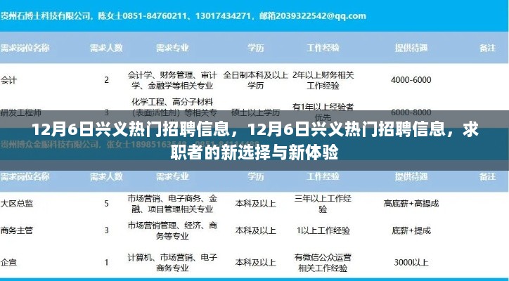 12月6日兴义热门招聘信息，求职者的新选择与新体验