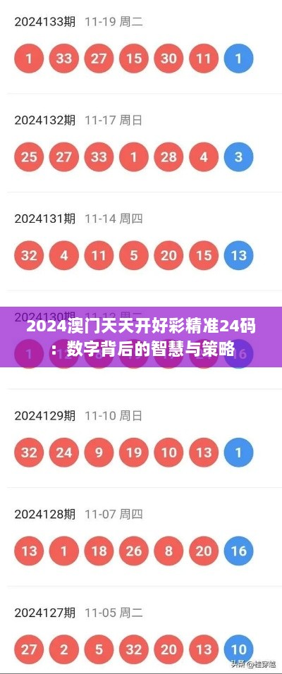 2024澳门天天开好彩精准24码：数字背后的智慧与策略