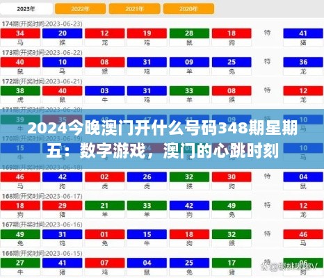 2024今晚澳门开什么号码348期星期五：数字游戏，澳门的心跳时刻