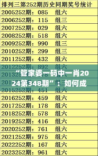 “管家婆一码中一肖2024第348期”：如何成为彩票界的专家