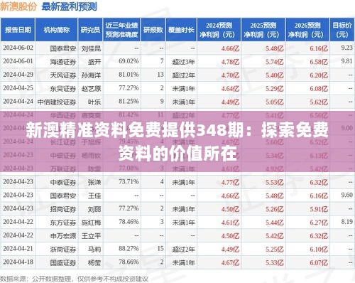 新澳精准资料免费提供348期：探索免费资料的价值所在