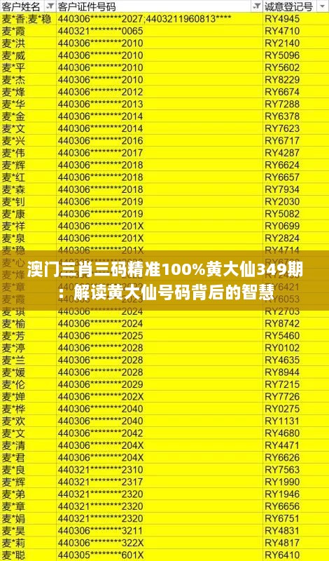 澳门三肖三码精准100%黄大仙349期：解读黄大仙号码背后的智慧