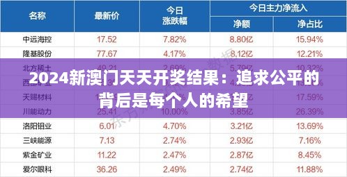 2024新澳门天天开奖结果：追求公平的背后是每个人的希望