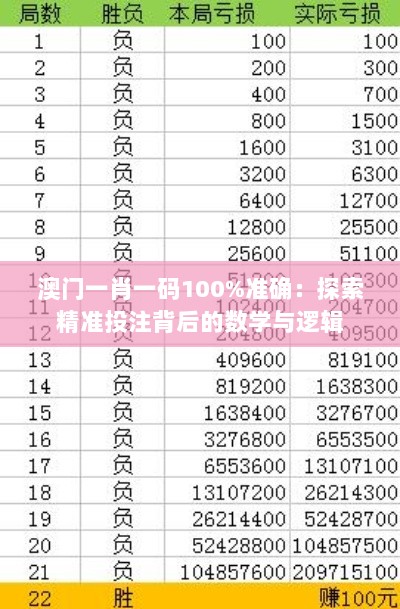 澳门一肖一码100%准确：探索精准投注背后的数学与逻辑